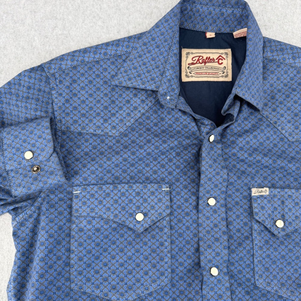 Rafter C Cowboy Collection Mens Blue Geometric Pearl Snap Western RC1810714R - Picture 2 of 12